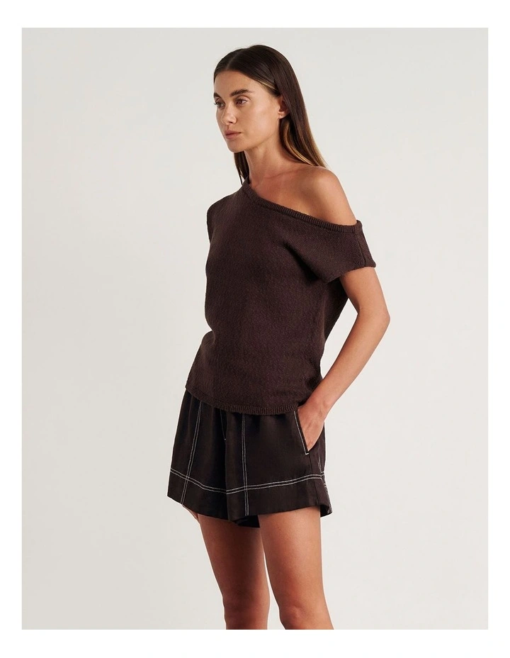 Arden Off Shoulder Knit Jumper in Brown image 3