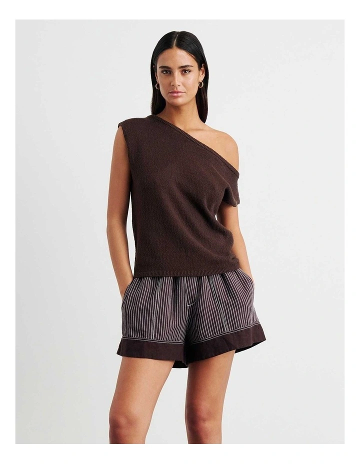 Arden Off Shoulder Knit Jumper in Brown image 3