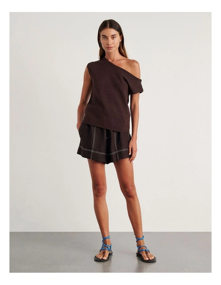 Arden Off Shoulder Knit Jumper in Brown image 4