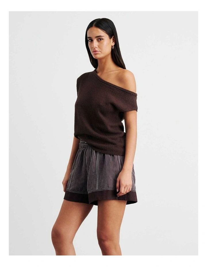 Arden Off Shoulder Knit Jumper in Brown image 4