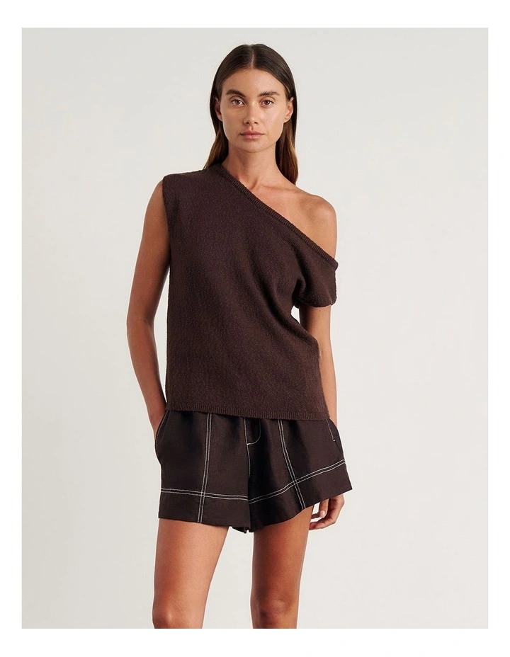 Arden Off Shoulder Knit Jumper in Brown image 5