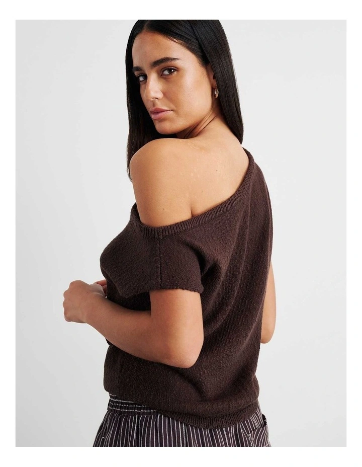 Arden Off Shoulder Knit Jumper in Brown image 5