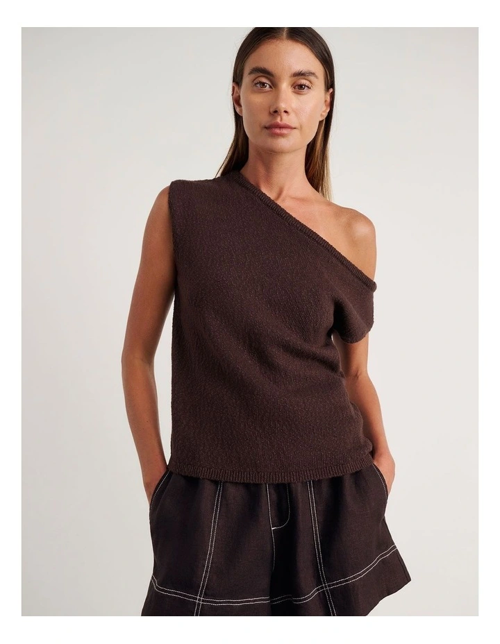 Arden Off Shoulder Knit Jumper in Brown image 6