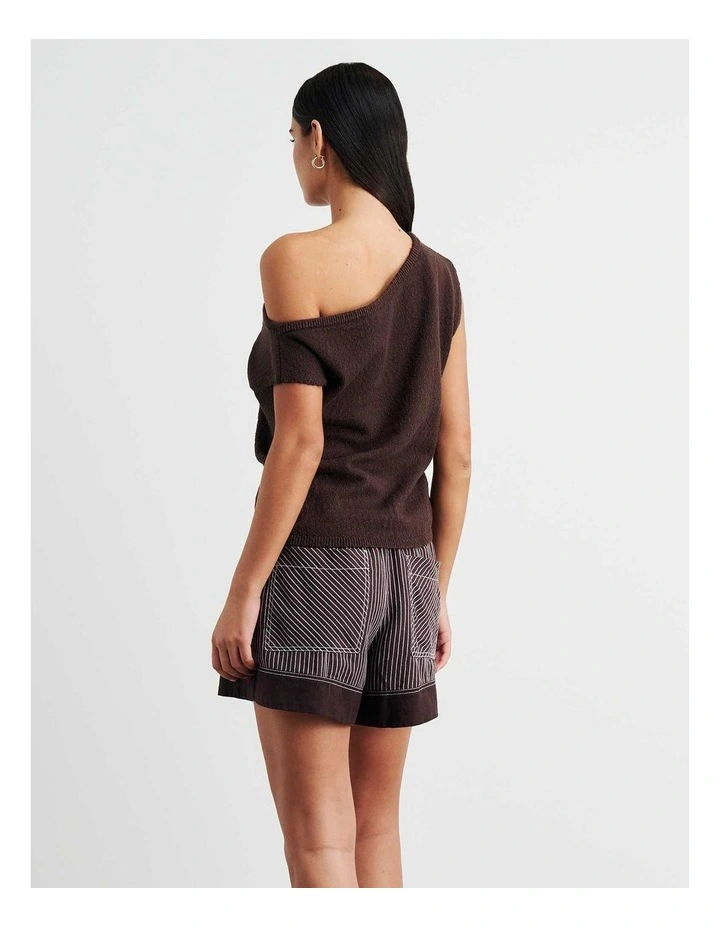 Arden Off Shoulder Knit Jumper in Brown image 6