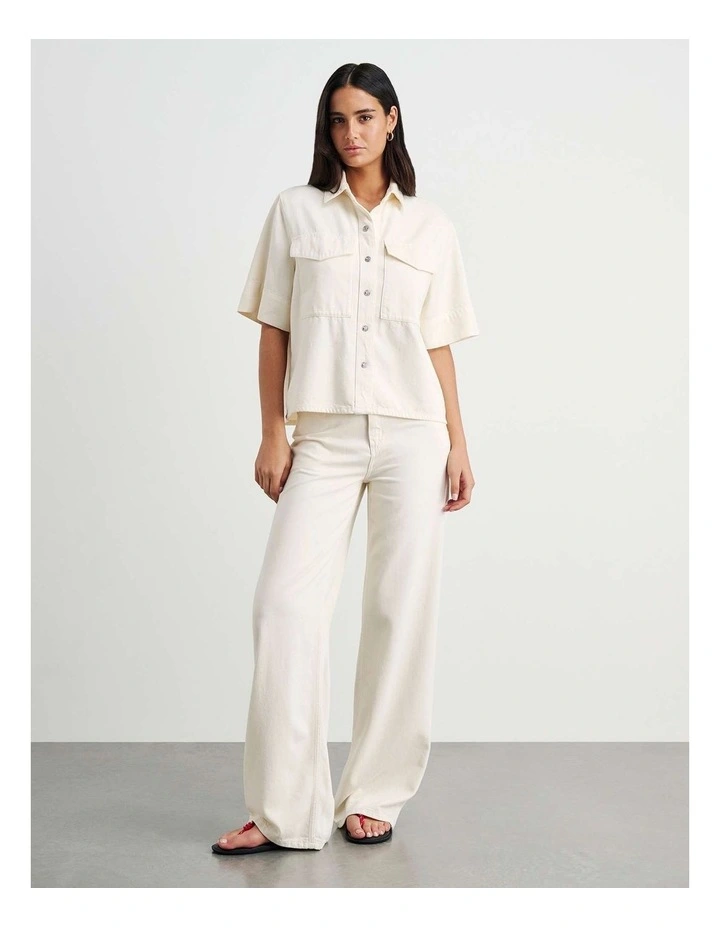 Loe Mid Rise Straight Jean in Cream image 2