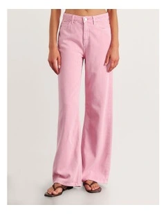 Loe Mid Rise Straight Jean in Pink