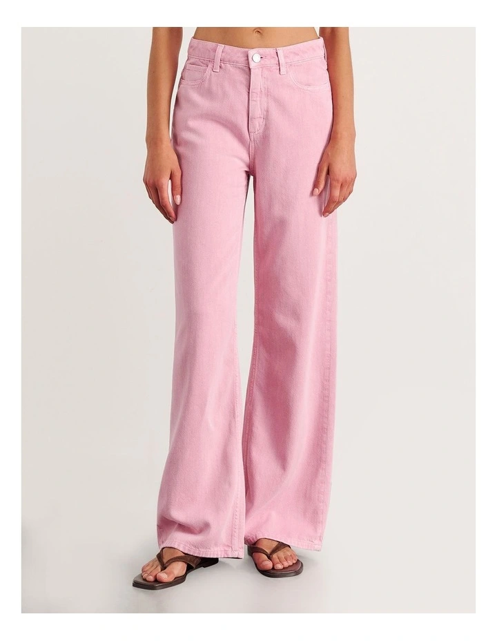 Loe Mid Rise Straight Jean in Pink image 1