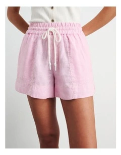 Gigi Linen Pull On Short in Pink