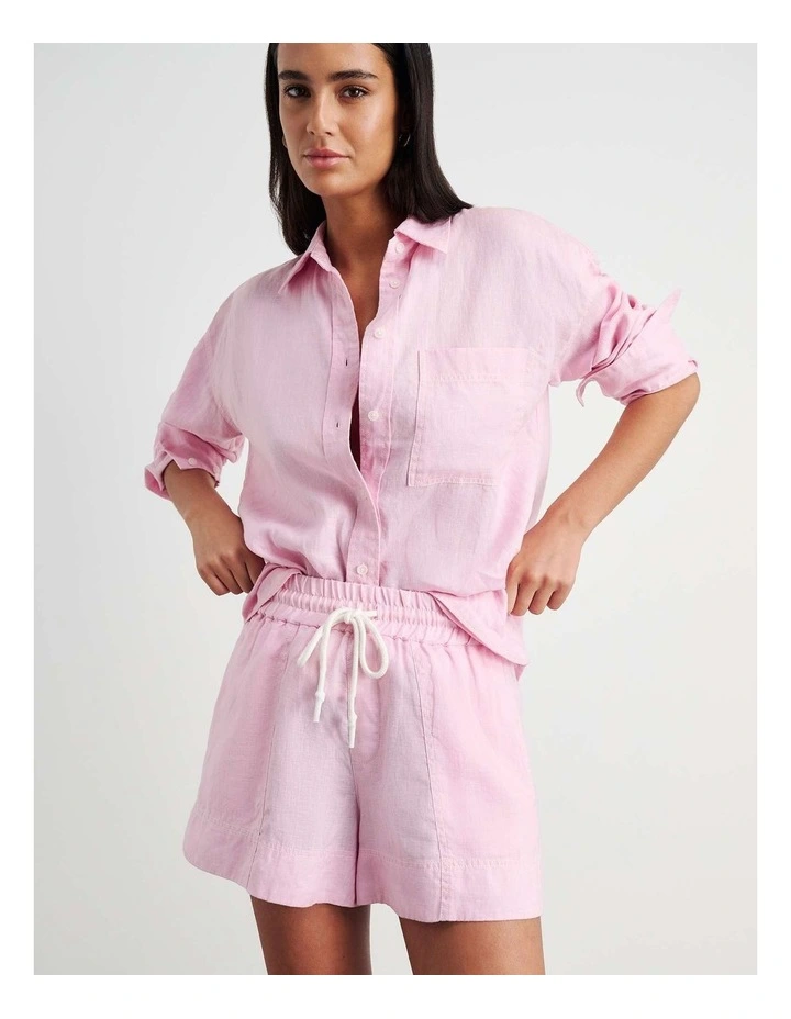 Gigi Linen Pull On Short in Pink image 3