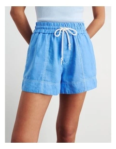 Gigi Linen Pull On Short in Navy