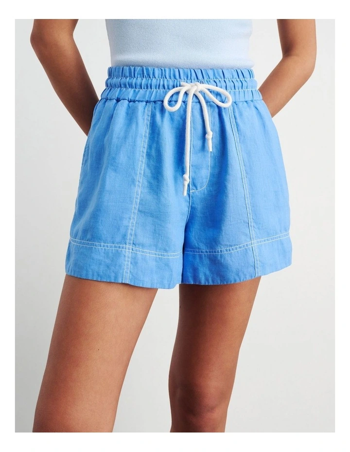 Gigi Linen Pull On Short in Navy image 1