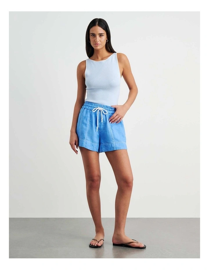 Gigi Linen Pull On Short in Navy image 3