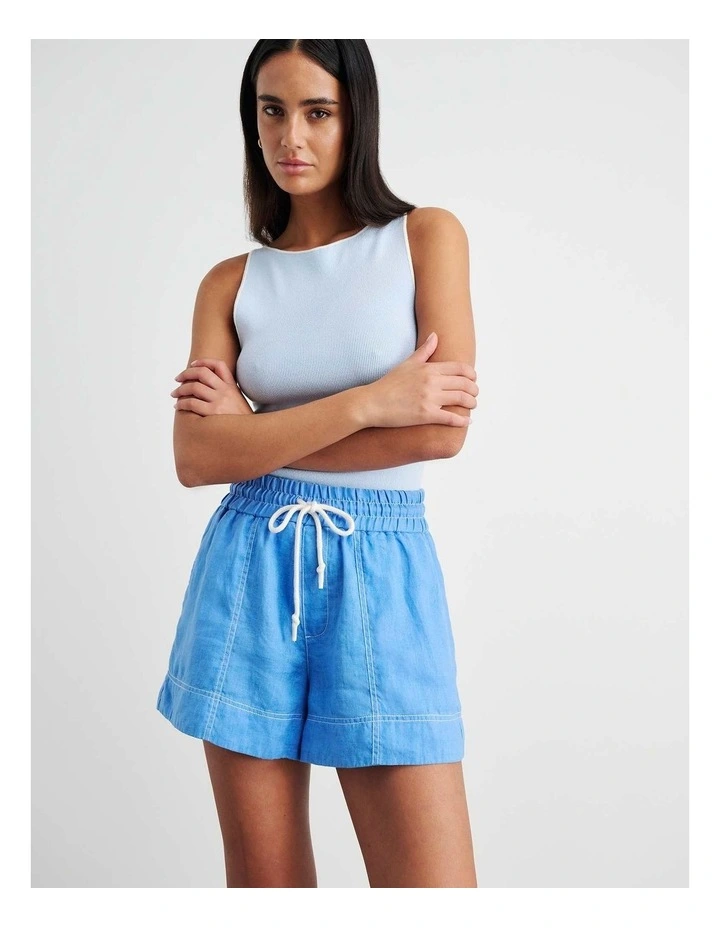 Gigi Linen Pull On Short in Navy image 7