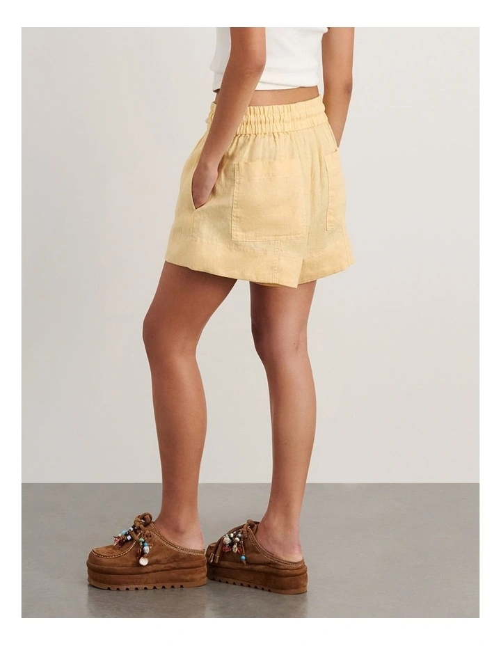 Gigi Linen Pull On Short in Yellow image 2