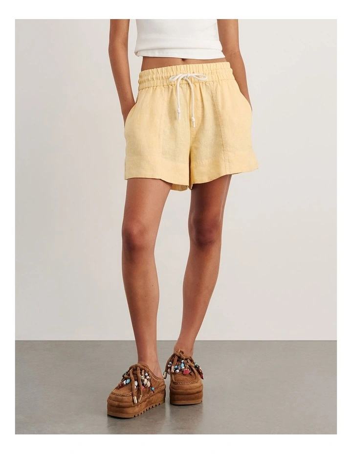 Gigi Linen Pull On Short in Yellow image 6