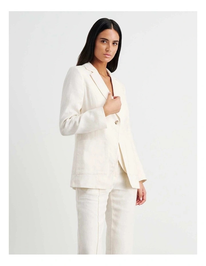 Kayla Linen Blazer In White image 3