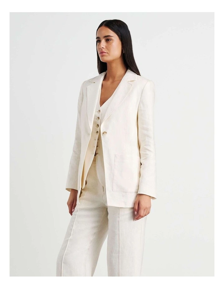 Kayla Linen Blazer In White image 4