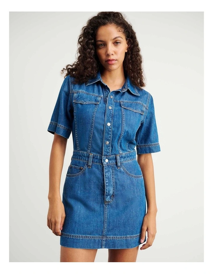 Loe Denim Shirt Dress in Blue image 2