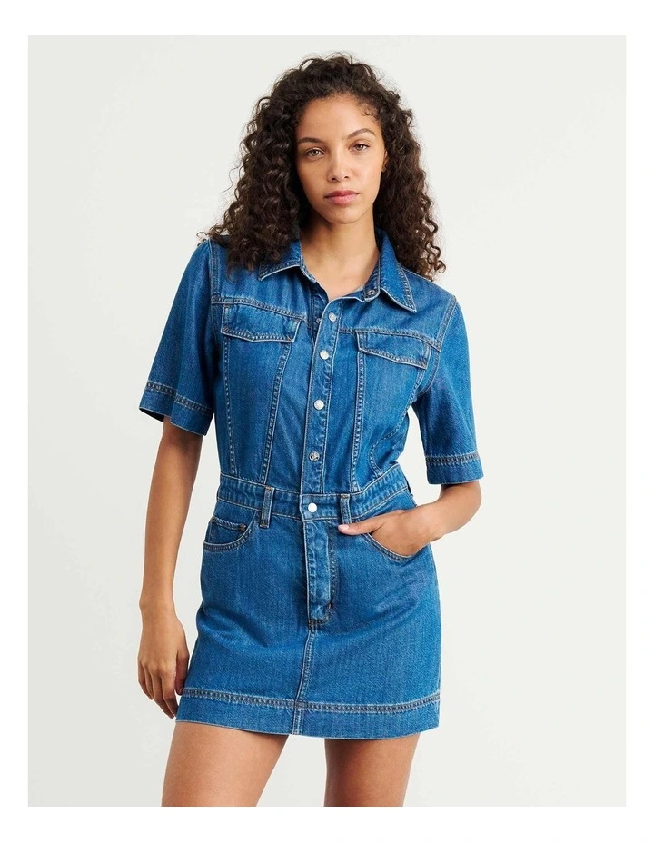 Loe Denim Shirt Dress in Blue image 3