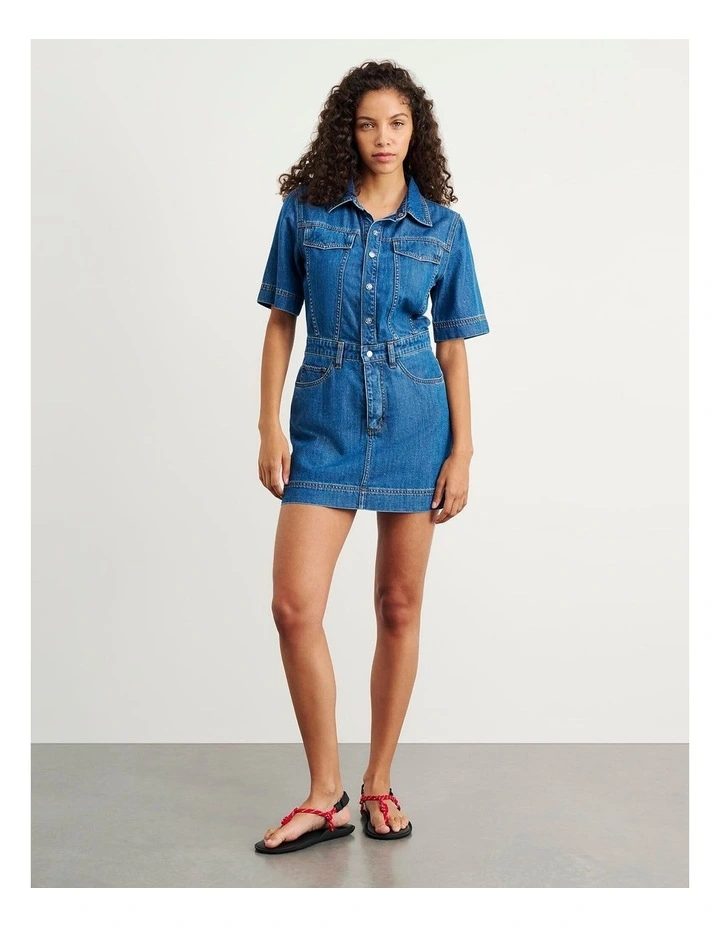 Loe Denim Shirt Dress in Blue image 4