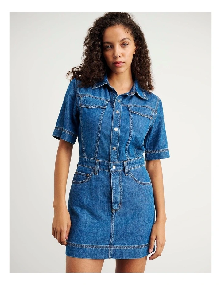 Loe Denim Shirt Dress in Blue image 5