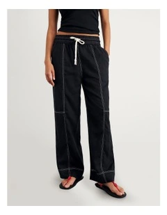 Sabine Linen Relaxed Leg Pant in Black