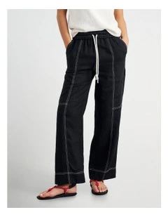 Sabine Linen Relaxed Leg Pant in Black