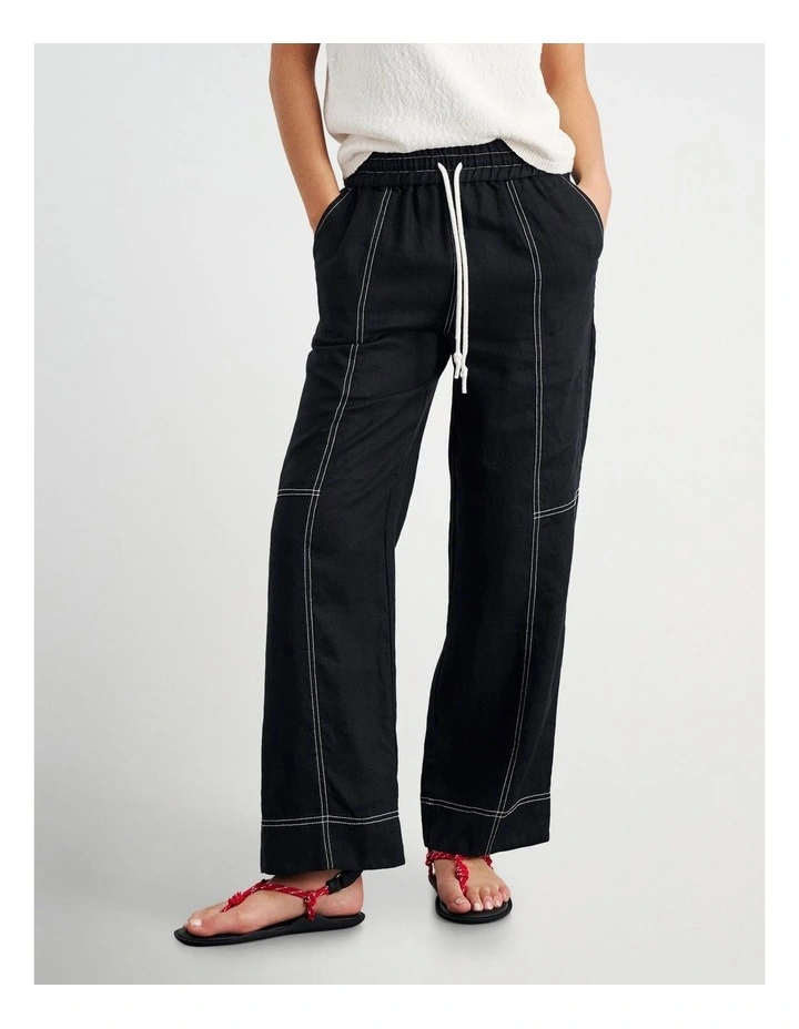 Sabine Linen Relaxed Leg Pant in Black image 1