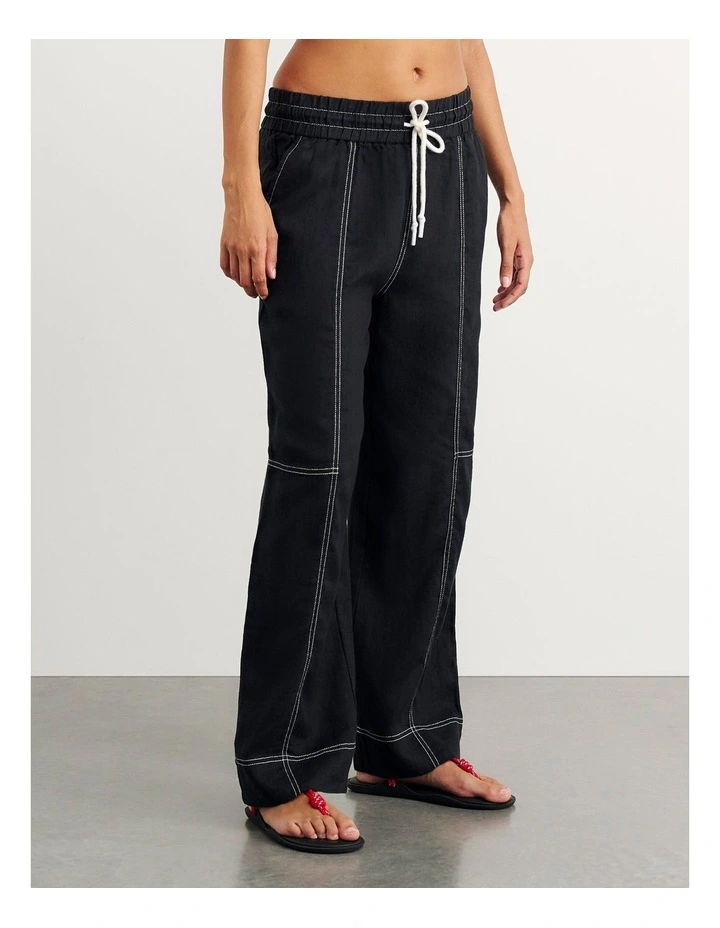 Sabine Linen Relaxed Leg Pant in Black image 3