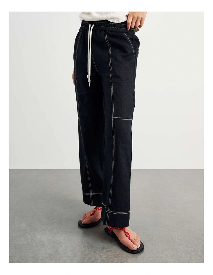 Sabine Linen Relaxed Leg Pant in Black image 3