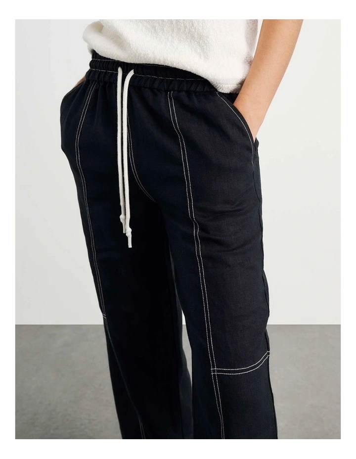 Sabine Linen Relaxed Leg Pant in Black image 4