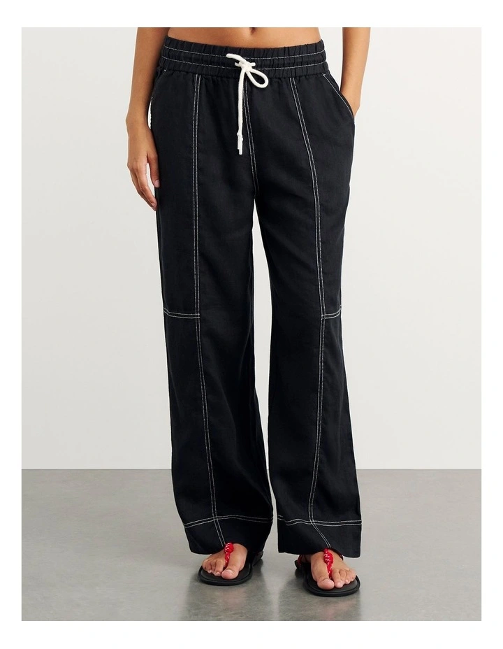 Sabine Linen Relaxed Leg Pant in Black image 5