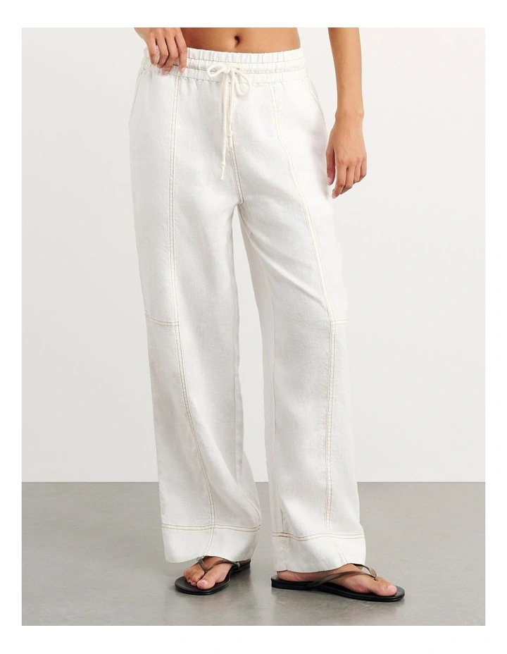 Sabine Linen Relaxed Leg Pant in White image 3
