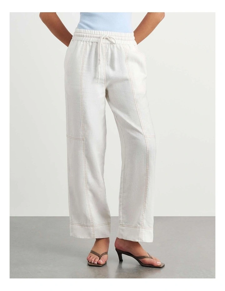 Sabine Linen Relaxed Leg Pant in White image 3