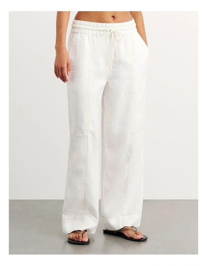 Sabine Linen Relaxed Leg Pant in White image 4