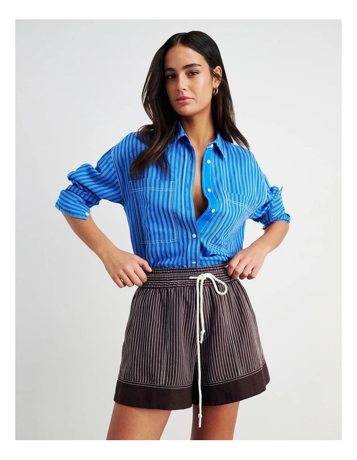 Gigi Stripe Pull On Short in Brown Multi image 2