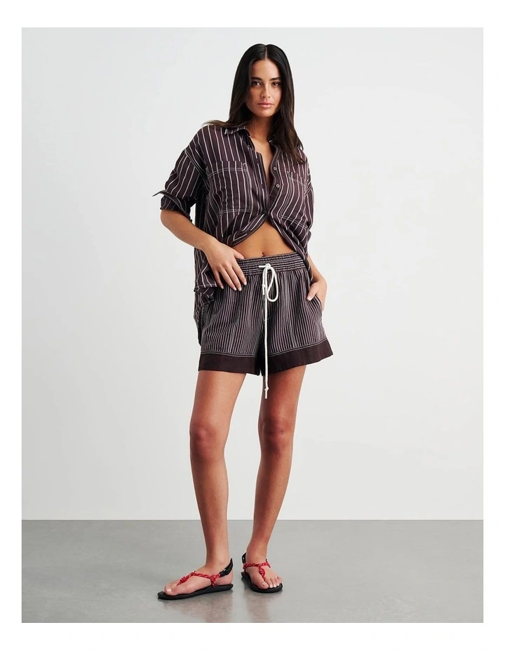 Gigi Stripe Pull On Short in Brown Multi image 3