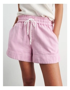 Loe Denim Pull On Short in Pink
