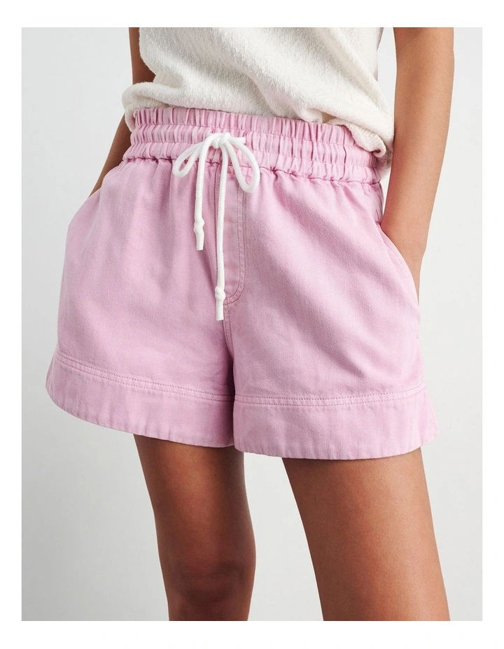 Loe Denim Pull On Short in Pink image 1
