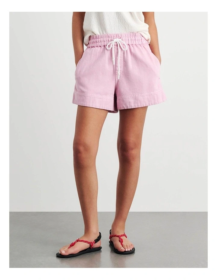 Loe Denim Pull On Short in Pink image 3