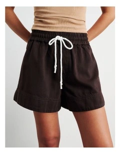 Loe Denim Pull On Short in Brown