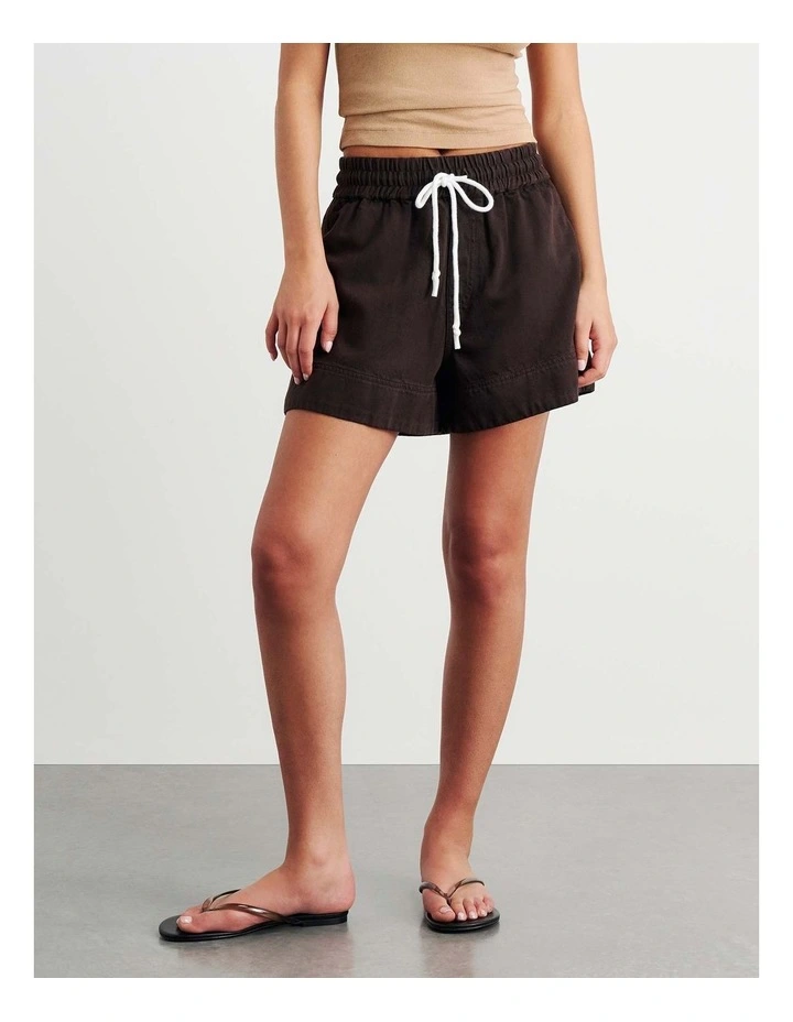 Loe Denim Pull On Short in Brown image 2