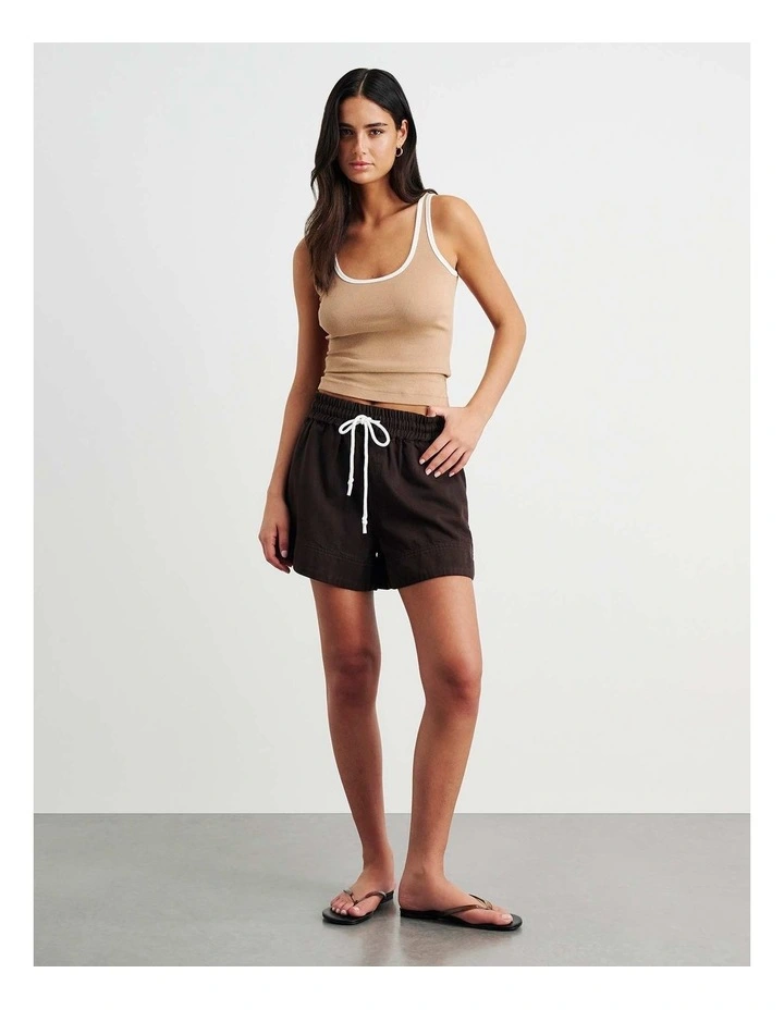Loe Denim Pull On Short in Brown image 4