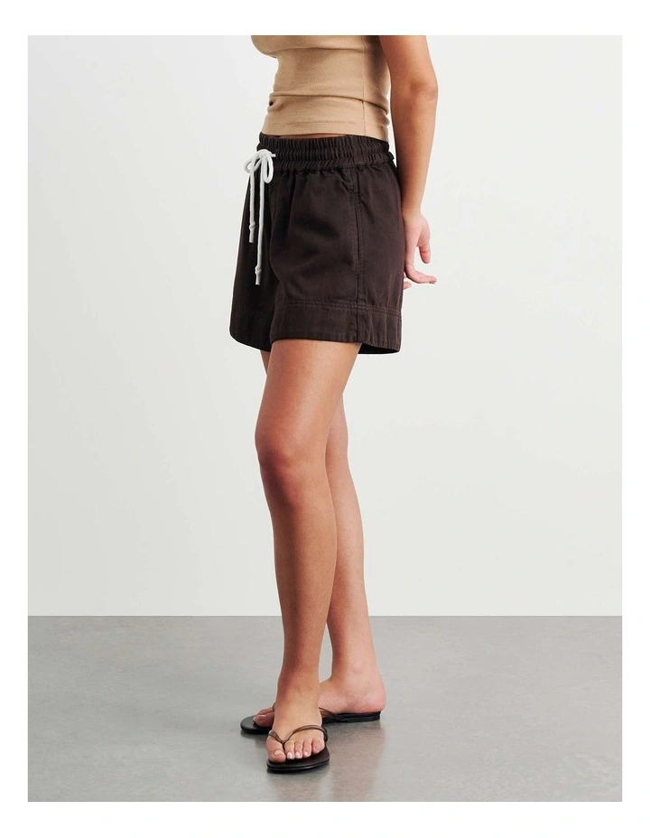 Loe Denim Pull On Short in Brown image 5