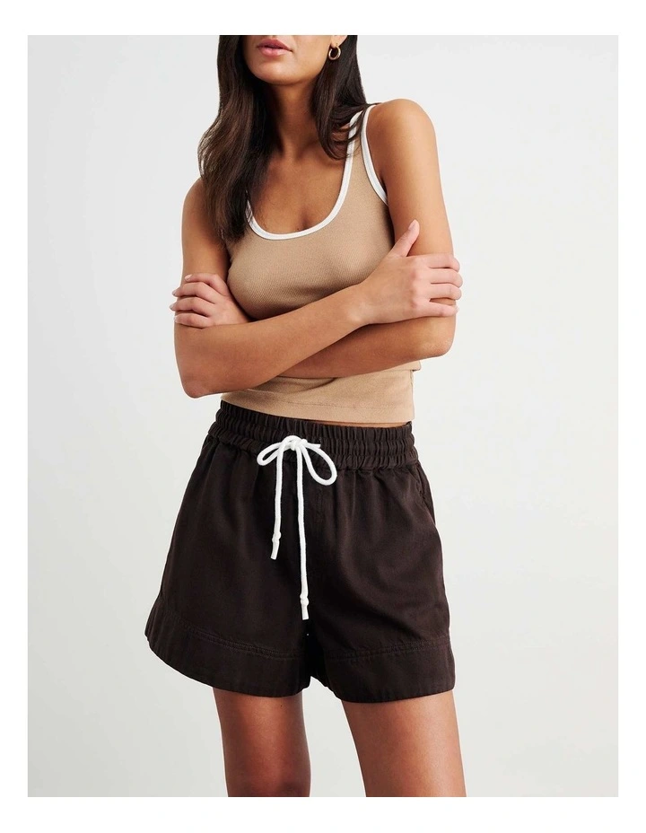 Loe Denim Pull On Short in Brown image 7