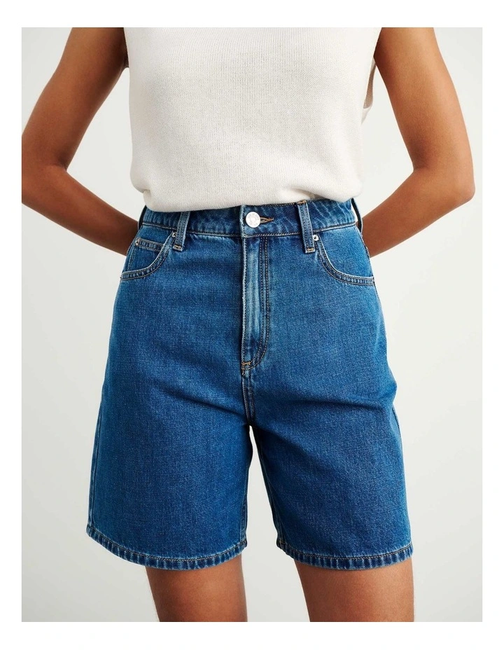 Camron Denim Mid Rise Short in Blue Wash image 1