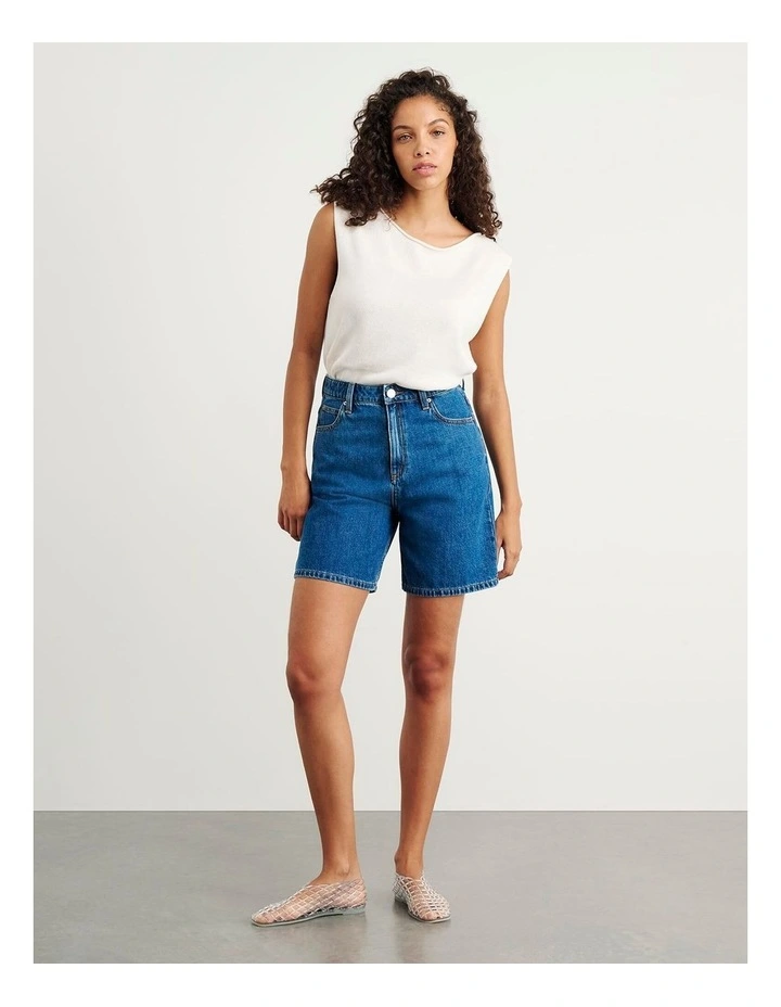 Camron Denim Mid Rise Short in Blue Wash image 4