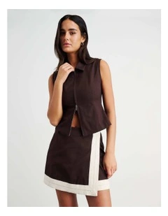 Canvas Wrap Mini Skirt in Brown