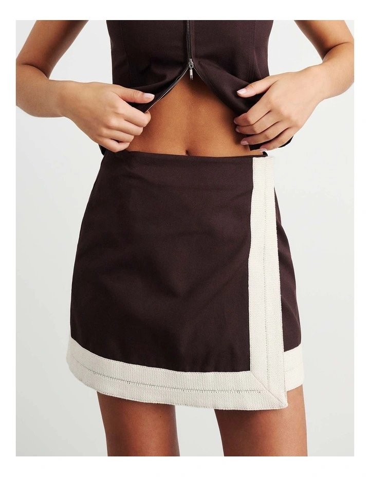 Canvas Wrap Mini Skirt in Brown image 2