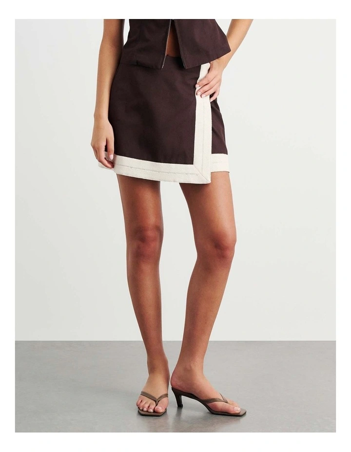 Canvas Wrap Mini Skirt in Brown image 3